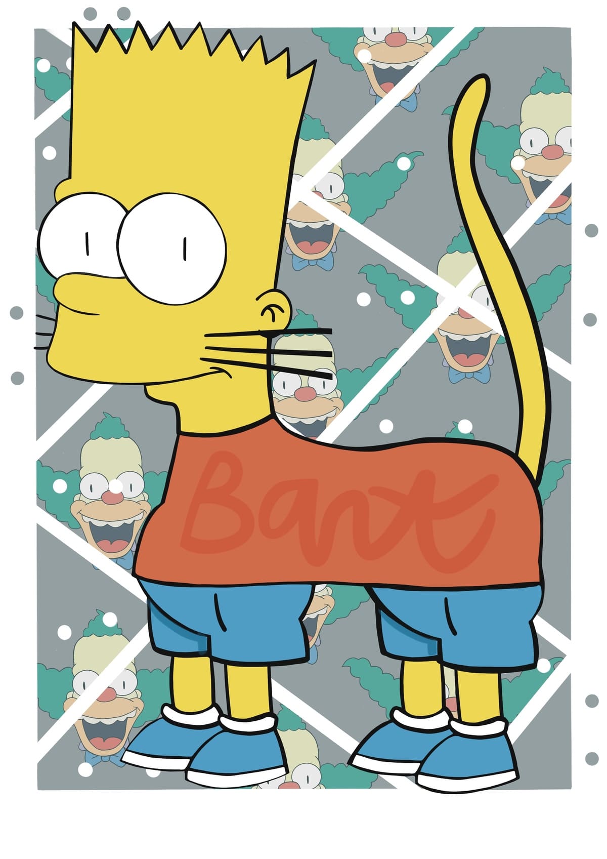 Ilustración de un gato inspirado en Bart Simpson, reinterpretado en un estilo contemporáneo dentro de la colección Oh My Cat de Petita Lechatrose.
