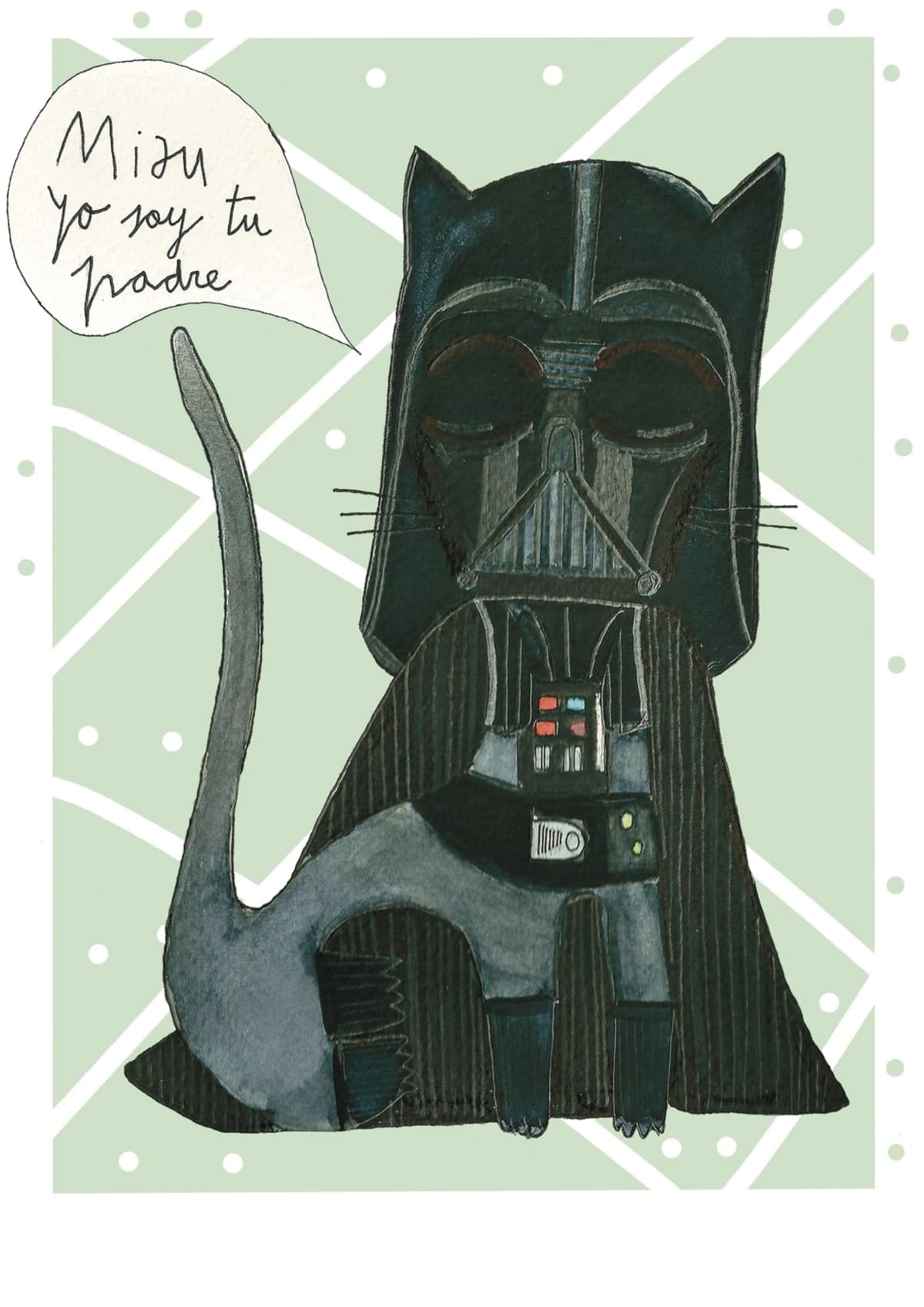 Ilustración de Darth Vader reinterpretado como un gato con estética contemporánea, inspirada en el universo Star Wars y perteneciente a la colección Oh My Cat de Petita Lechatrose.