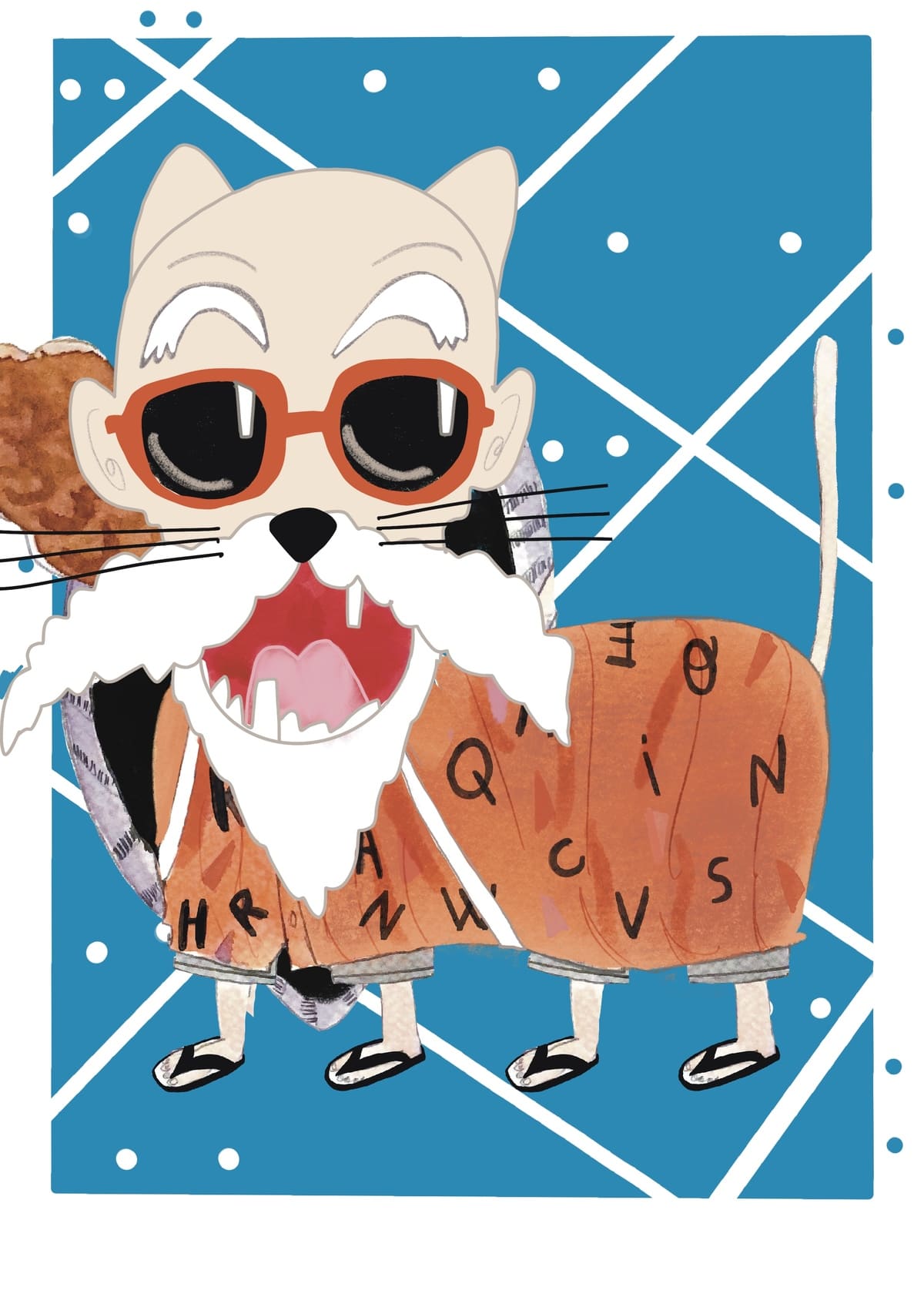 Ilustración de un gato inspirado en las Tortugas Ninja, reinterpretado en un estilo contemporáneo dentro de la colección Oh My Cat de Petita Lechatrose.