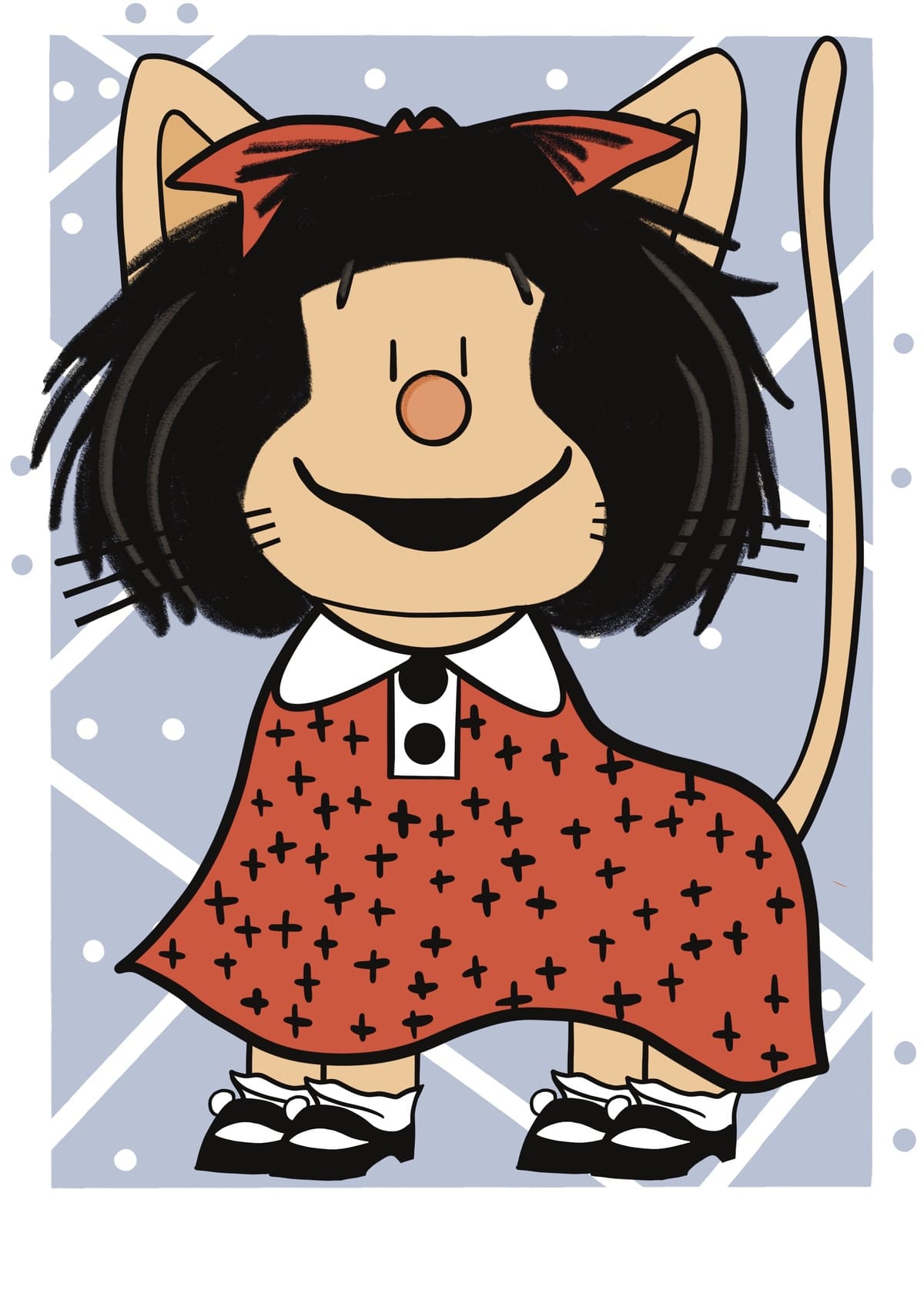 Ilustración de Mafalda reinterpretada como una gata con estética contemporánea, inspirada en el personaje creado por Quino y perteneciente a la colección Oh My Cat de Petita Lechatrose.