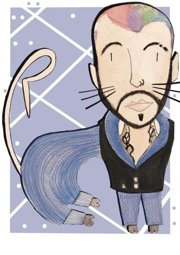 Ilustración de un gato inspirado en Rauw Alejandro, reinterpretado en un estilo contemporáneo dentro de la colección Oh My Cat de Petita Lechatrose.