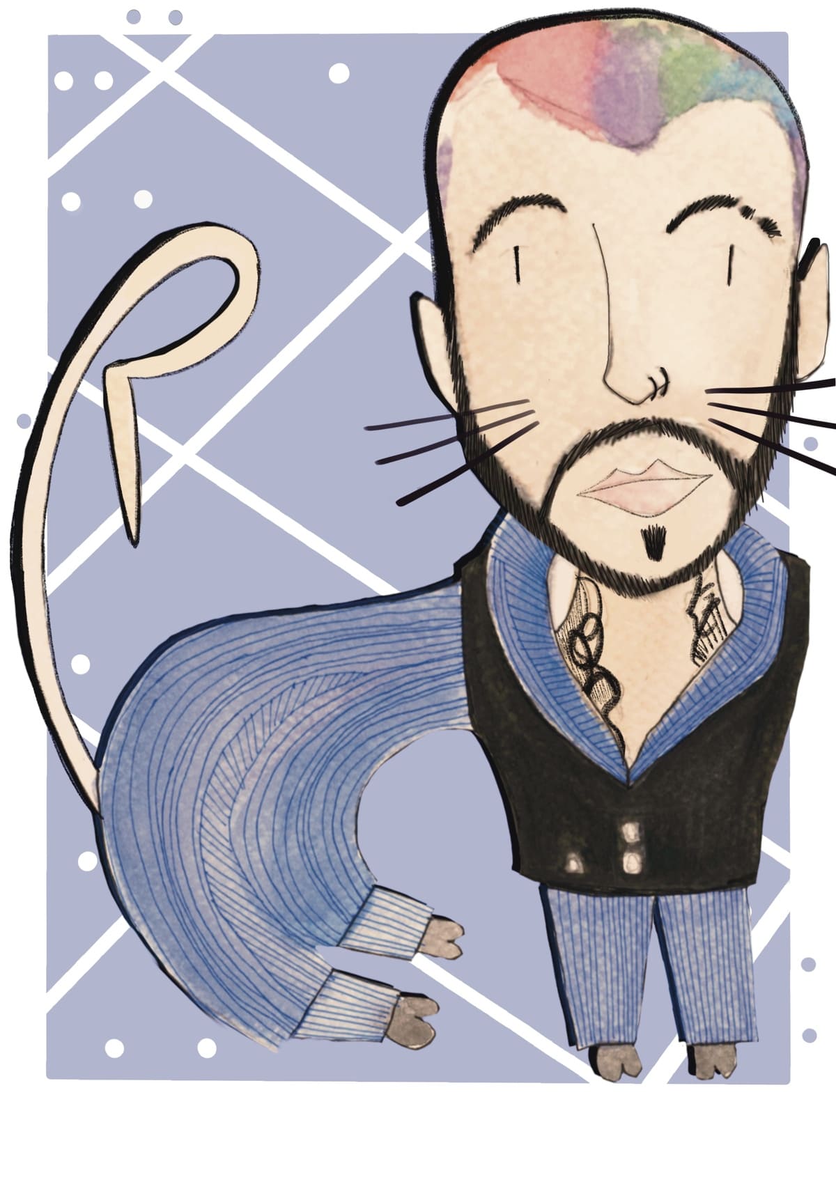 Ilustración de un gato inspirado en Rauw Alejandro, reinterpretado en un estilo contemporáneo dentro de la colección Oh My Cat de Petita Lechatrose.